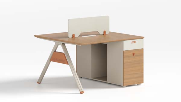 Two-Person Face-to-Face Office Workstation Desk with Central Divider and Attached Storage