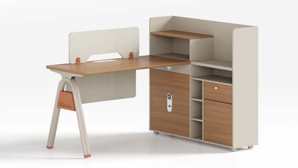 Single Commercial Office Workstation Desk with Attached Storage Hutch and Privacy Divider