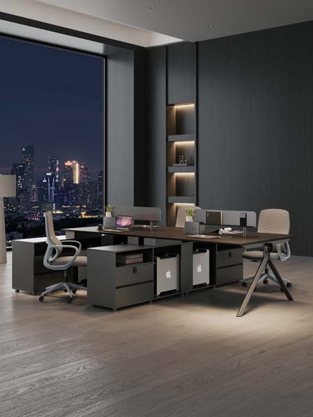 4-Person Linear Modular Open-Plan Office Workstation Desk with Integrated Storage and Dividers