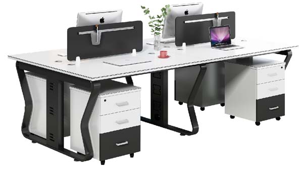 4-Person Modular Office Workstation with Dividers and Mobile Pedestals