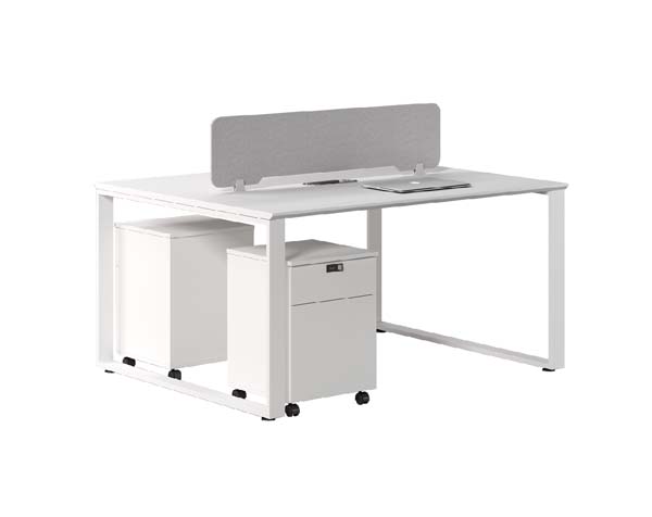 2-Person Side-by-Side Office Workstation Bench Desk with Central Fabric Divider and Mobile Lockable Pedestals