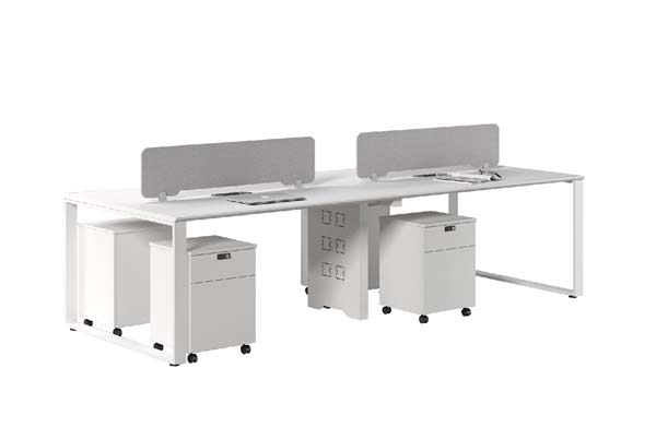 Four-Person Modular Open Office Workstation with Dividers and Mobile Pedestals