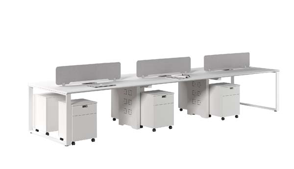 6-Person Face-to-Face Bench Office Workstation with Privacy Dividers and Mobile Pedestals