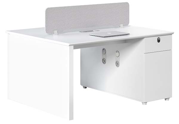 Single-Seat Office Workstation Desk with Modesty Panel and Locking Right Pedestal