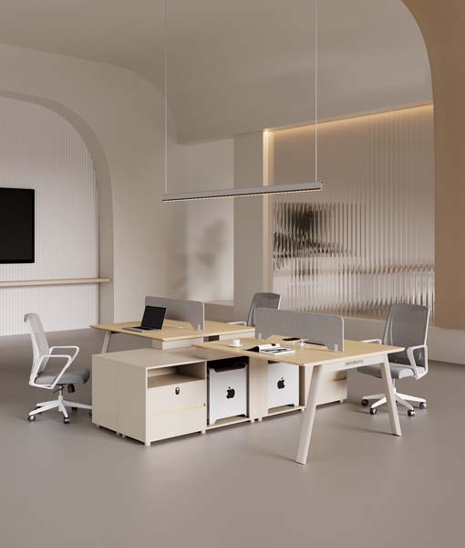 4-Person Back-to-Back Open Office Workstation Cluster with Privacy Dividers and Integrated Storage
