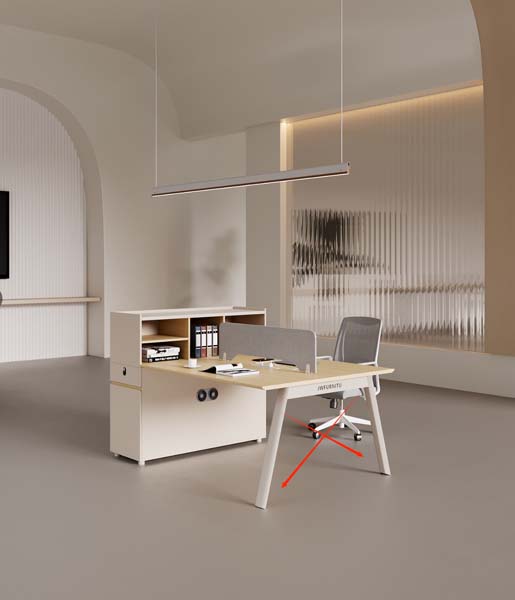 2-Person Office Workstation with Attached Side Storage Cabinet and Central Privacy Divider