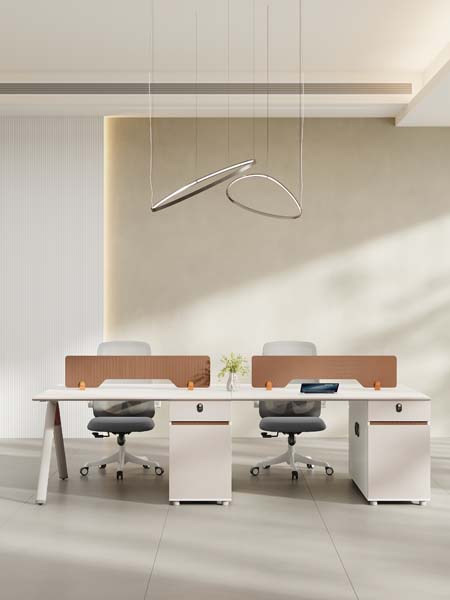 Four-Person Face-to-Face Open Office Workstation with Mobile Pedestals and Desk Dividers