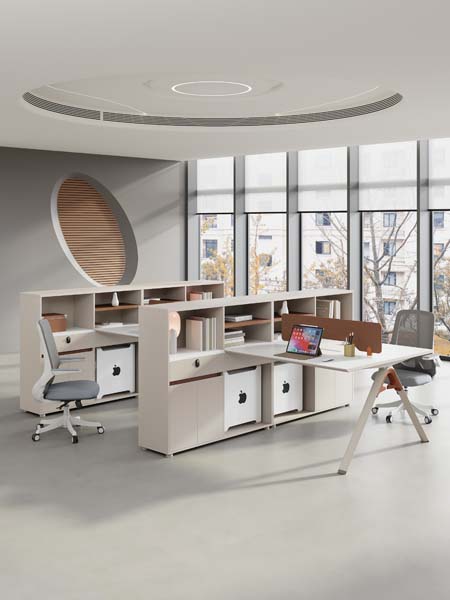 2-Person Modular Office Workstation with Integrated Storage Partition