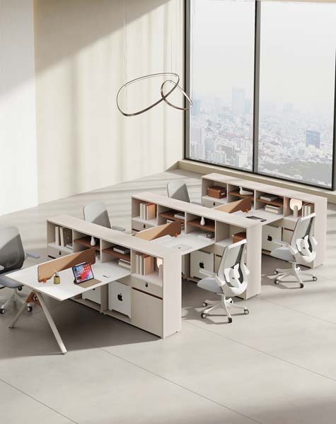 6-Seat Back-to-Back Modular Office Workstation Cluster with Integrated Storage Dividers