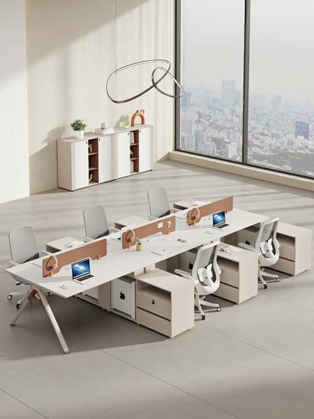 6-Person Face-to-Face Modular Open Office Workstation Desk with Integrated Drawer Pedestals and Central Privacy Dividers