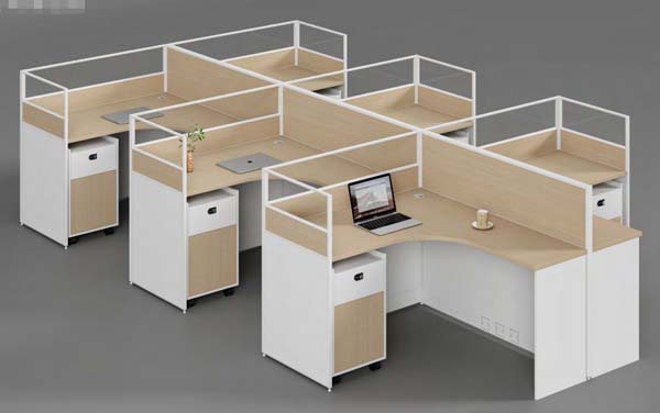 6-Person Cross Curved Office Cubicle Workstation Cluster with Mobile Pedestals