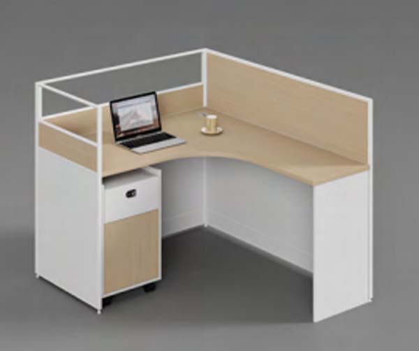 Single-Person L-Shaped Curved Front Office Cubicle Workstation with Mobile Pedestal