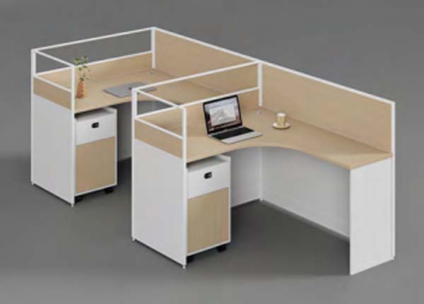 2-Person Curved L-Shaped Modular Office Cubicle Workstation with Mobile Pedestals