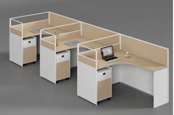 3-Person Curved Corner Modular Office Cubicle Workstation Set with Mobile Locking Pedestals