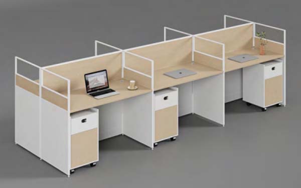 3-Person Modular Call Center Cubicle Workstation with Mobile Under-Desk Pedestals