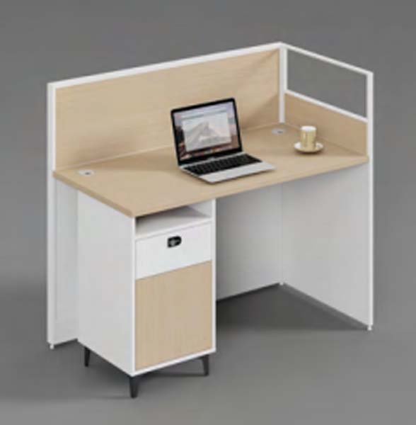 Single-Person L-Shaped Office Cubicle Workstation with Integrated Storage Pedestal