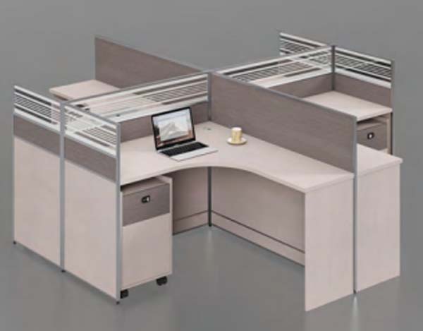 4-Person Cross-Shaped Curved Corner Modular Office Cubicle Workstation with Lockable Mobile Pedestals