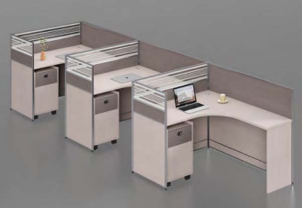 3-Person Curved L-Shaped Modular Office Cubicle Workstation Set