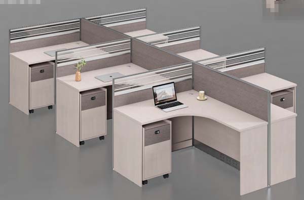 6-Person Cross-Shaped Curved L-Shape Modular Office Cubicle Workstation Cluster with Mobile Pedestals