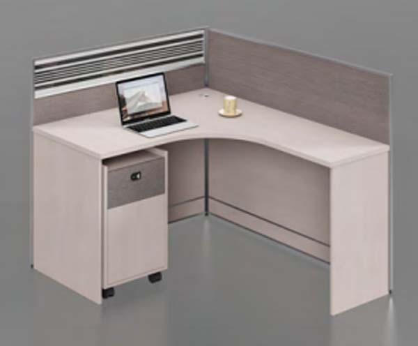 Single-Person Curved Corner Cubicle Office Workstation with Mobile Pedestal
