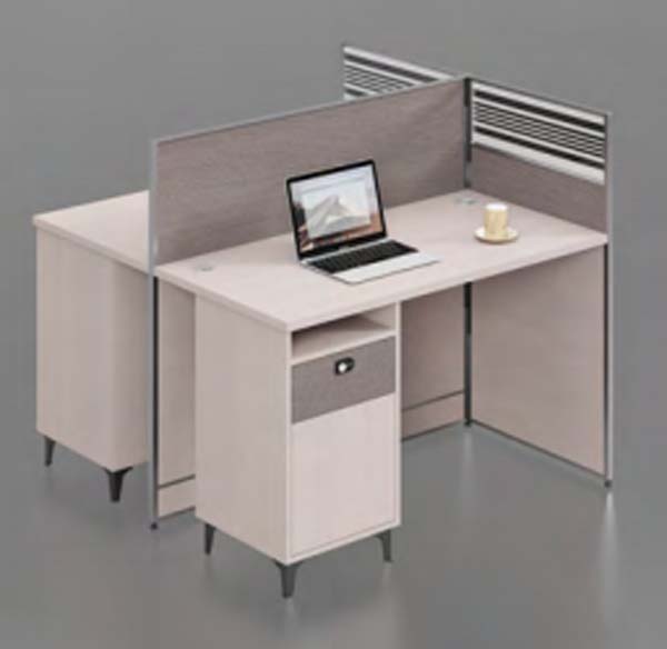 2-Person L-Shaped Modular Office Cubicle Workstation with Under-Desk Pedestals and Fabric Privacy Dividers
