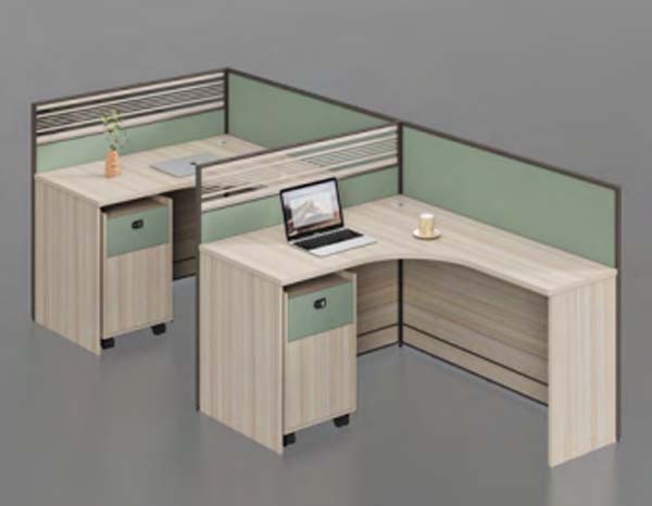 2-Person L-Shaped Cubicle Workstation with Partitions and Mobile Pedestals