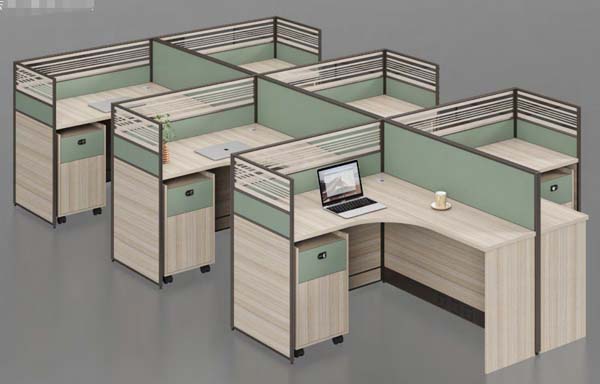 6-Seat F-Shaped Modular Office Cubicle Workstation with Mobile Pedestals