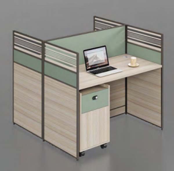 Single Person Light Wood Sage Green Partition Office Cubicle Workstation with Mobile Lockable Pedestal