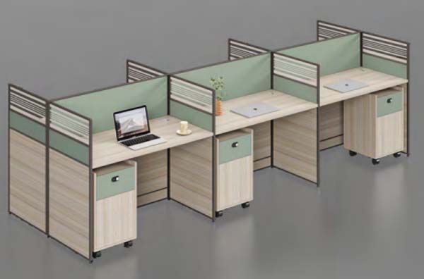 4-Person Linear L-Shaped Modular Office Cubicle Workstation Cluster with Mobile Lockable Pedestals
