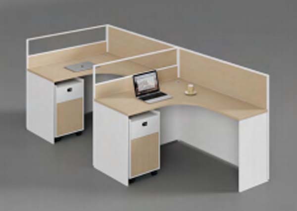 2-Person Curved Corner Office Cubicle Workstation with Mobile Pedestals