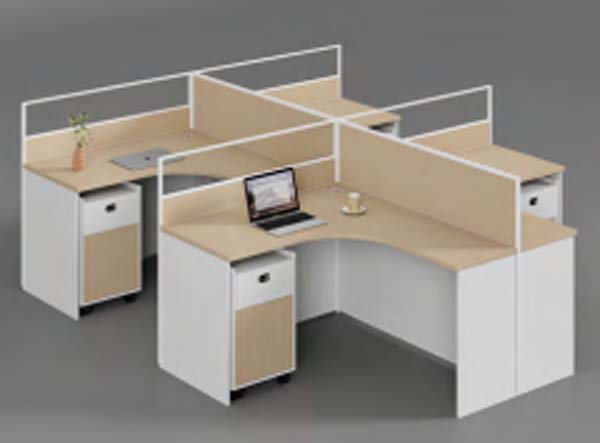 4-Person Cross-Cluster Curved Modular Office Cubicle Workstation with Lockable Mobile Pedestals