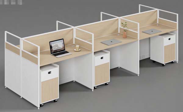 3-Seat Linear Back-to-Back Cubicle Workstation with Half-Height Partitions and Mobile Pedestals