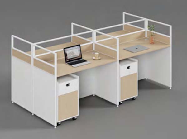 4-Person Cross-Config Office Cubicle Workstation with Dividers and Mobile Pedestals