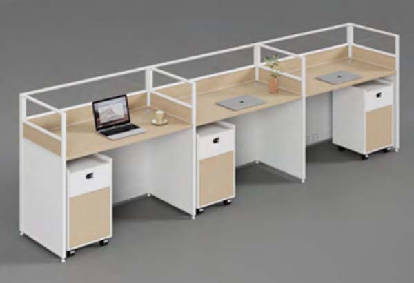 3-Person Linear Open Plan Office Cubicle Workstation with Mobile Pedestals