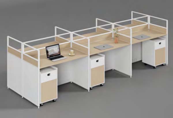 4-Person Linear Open Office Workstation with Privacy Dividers and Mobile Pedestals