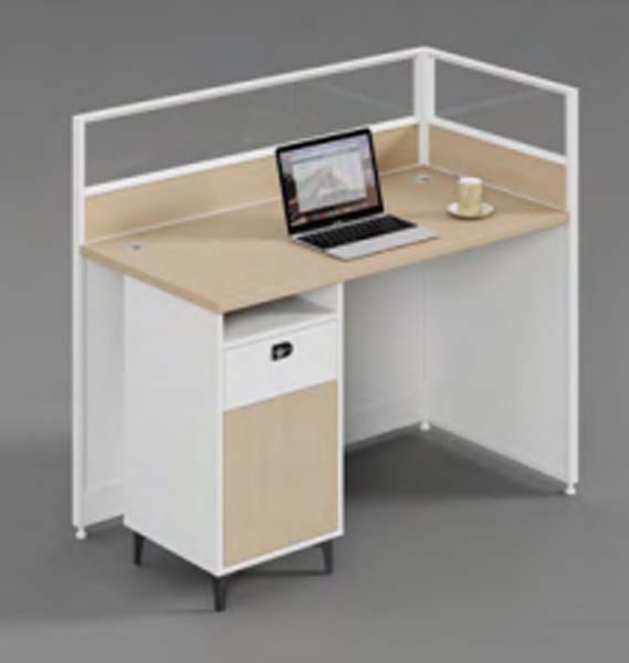 Single-User L-Shaped Office Cubicle Workstation with Privacy Divider and Integrated Storage Pedestal