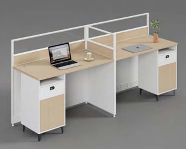 2-Person Back-to-Back T-Shape Office Workstation Desk with Divider and Integrated Storage
