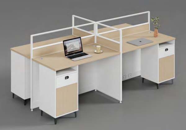 4-Person Cross Modular Office Cubicle Workstation with Integrated Drawer Pedestals