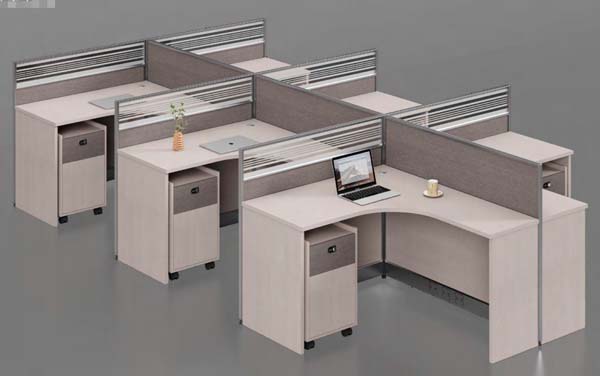 6-Person Cross-Shaped Modular Office Cubicle Workstation Cluster with Mobile Pedestals