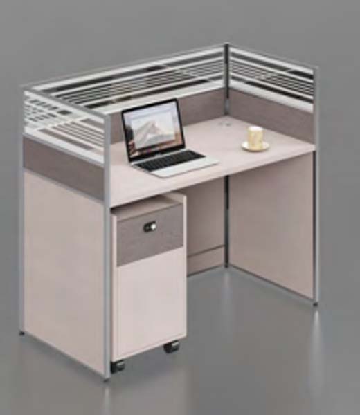 Single-Person L-Shaped Office Cubicle Workstation with Mobile Lockable Pedestal