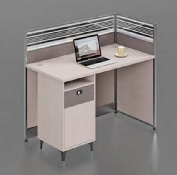 Single-Person L-Shaped Office Cubicle Workstation with Integrated Storage Pedestal