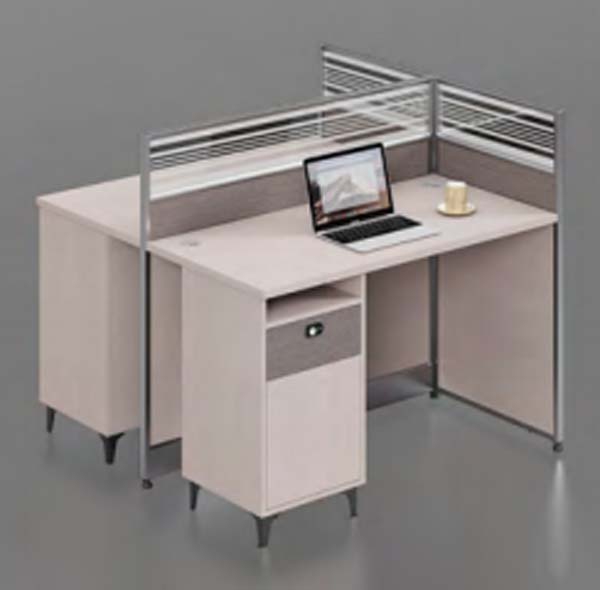 2-Person L-Shaped Modular Office Cubicle Workstation with Privacy Dividers and Lockable Under-Desk Pedestal