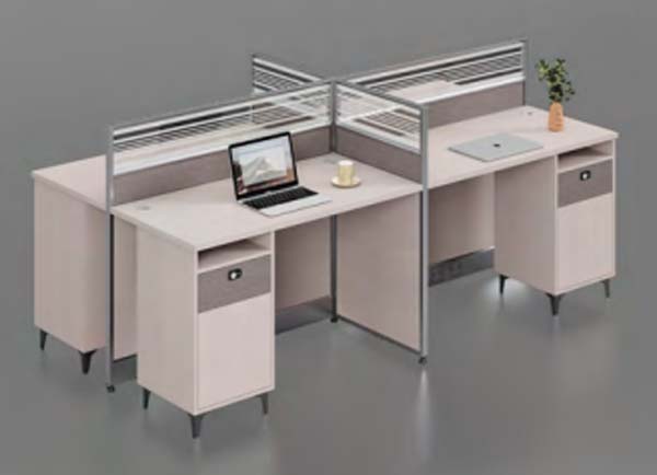 4-Person Cross-Shaped Office Cubicle Workstation with Fixed Storage Pedestals