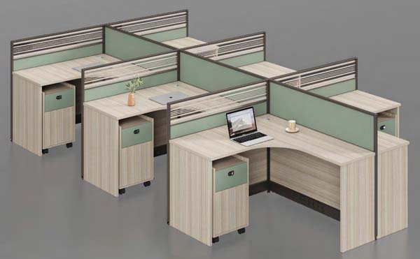 3-Person L-Shaped Modular Office Cubicle Workstation Set with Mobile Pedestals
