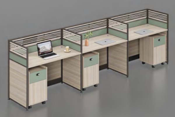 3-Person L-Shaped Modular Office Cubicle Workstation with Rolling Pedestals