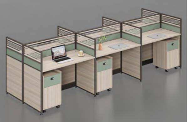 4-Person F-Config Modular Office Cubicle Workstation Cluster with Mobile Pedestals