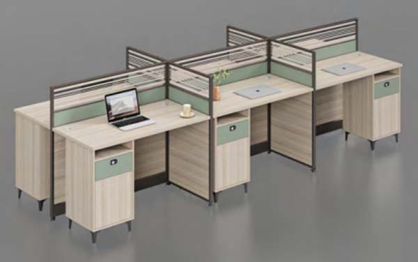 6-Person Cross-Shaped Modular Office Cubicle Workstation with Fixed Under-Desk Storage