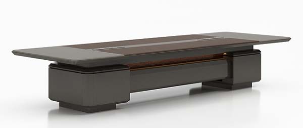 Contemporary Two-Tone Block Pedestal Coffee Table with Central Wood Inlay