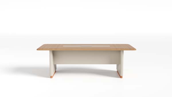 Two-Tone Light Wood Rectangular Conference Table with Central Cable Management