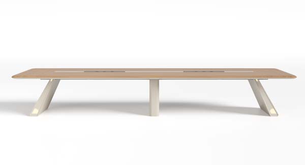 Light Wood Rectangular Conference Table with Central Cable Management